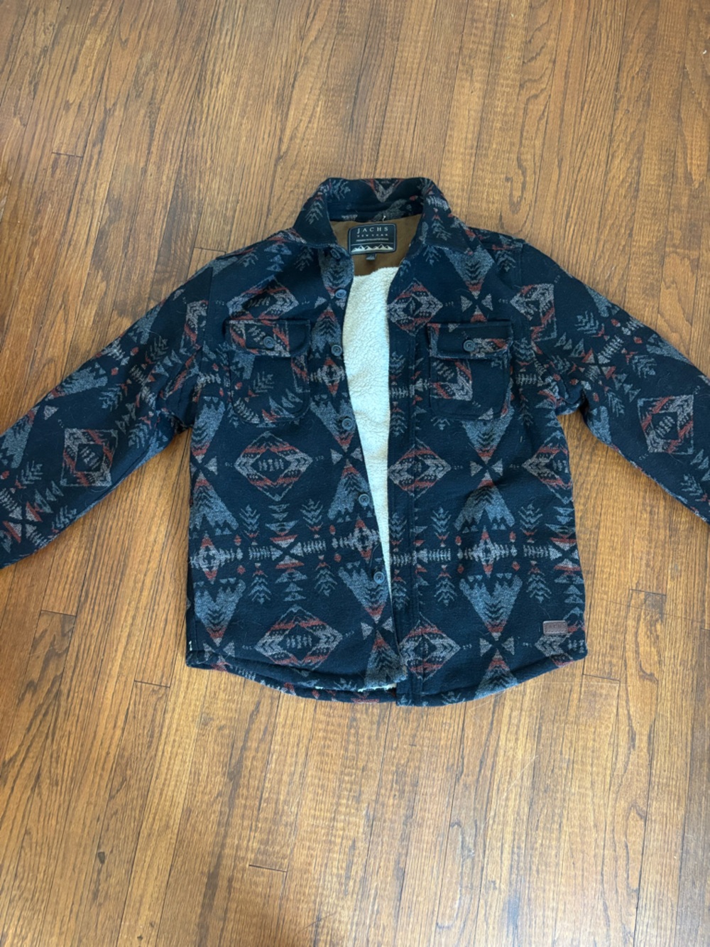 Navy Aztec Sherpa-Lined Jacket
